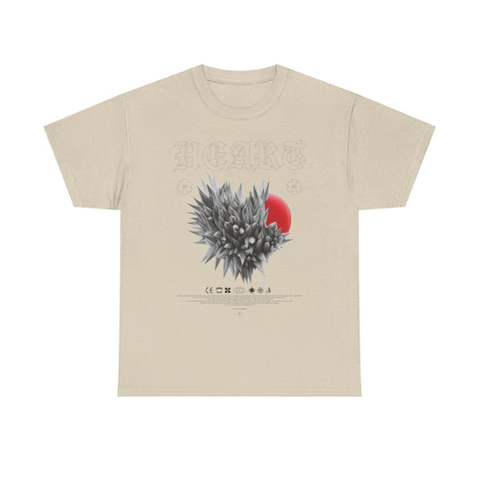 Stylish Gothic Heart T-Shirt Design Abstract Spiky Cluster & Vibrant Red Circle