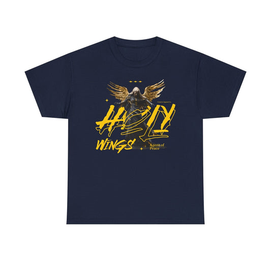 Holy Wings Men's T-Shirt - Angel Graphic Design, Gold Accents, Artistic Apparel