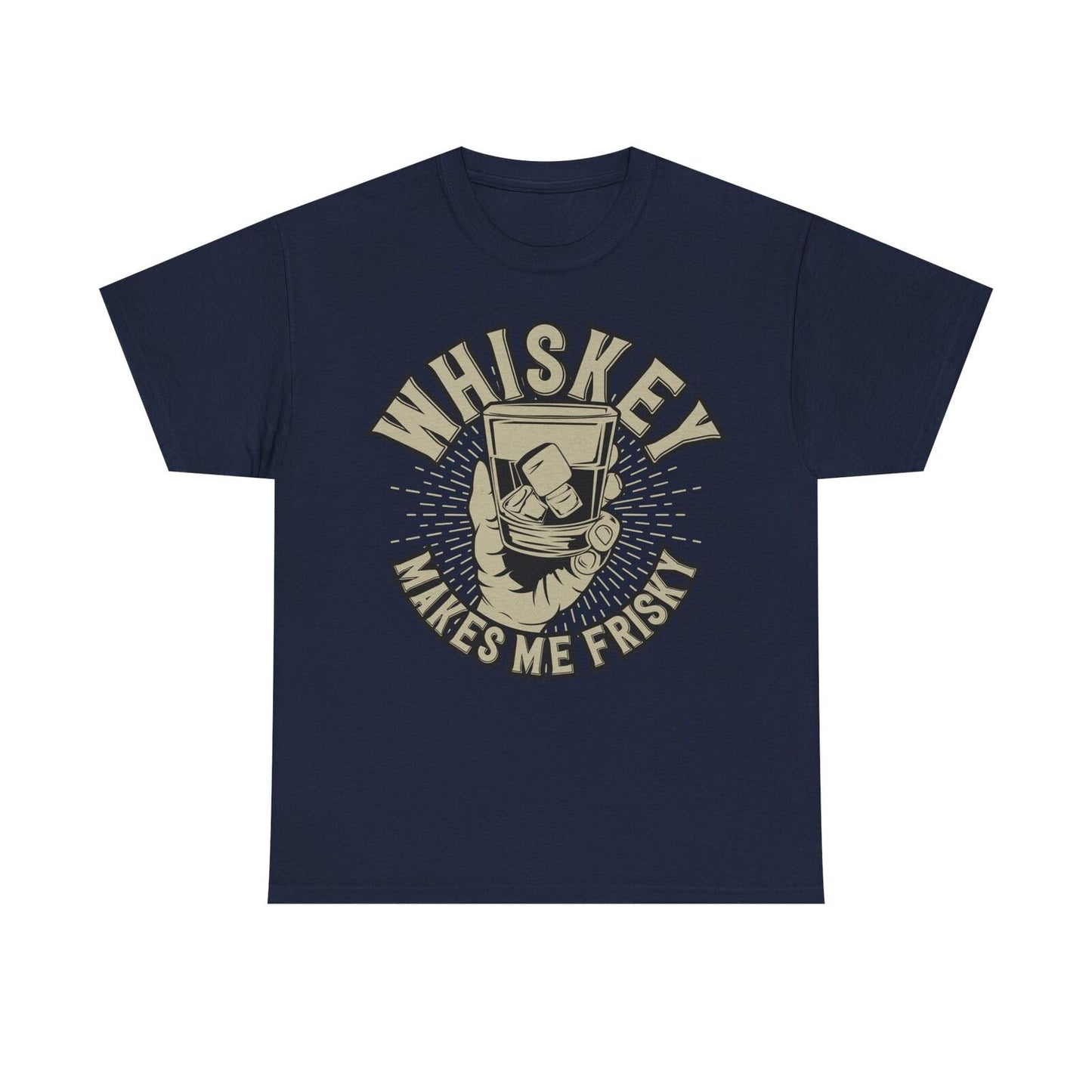 "Vintage Men's T-Shirt with Whiskey Glass Graphic - Retro Frisky Design Styling"
