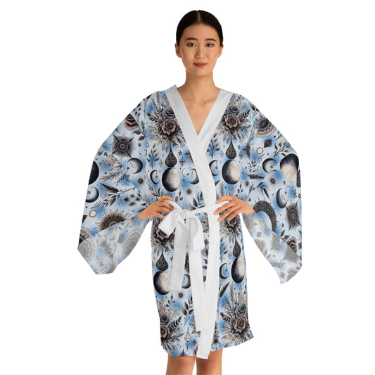 Floral Kimono Robe, Women's Robe showcasing a stylish design with billowy sleeves and a vibrant floral print, perfect for a chic and comfortable loungewear experience.