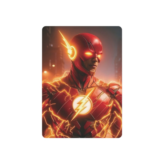 The Flash Metal Art Poster showcasing the vibrant superhero in dynamic pose, perfectly designed in matte aluminum, ideal for modern and luxurious interior decoration.