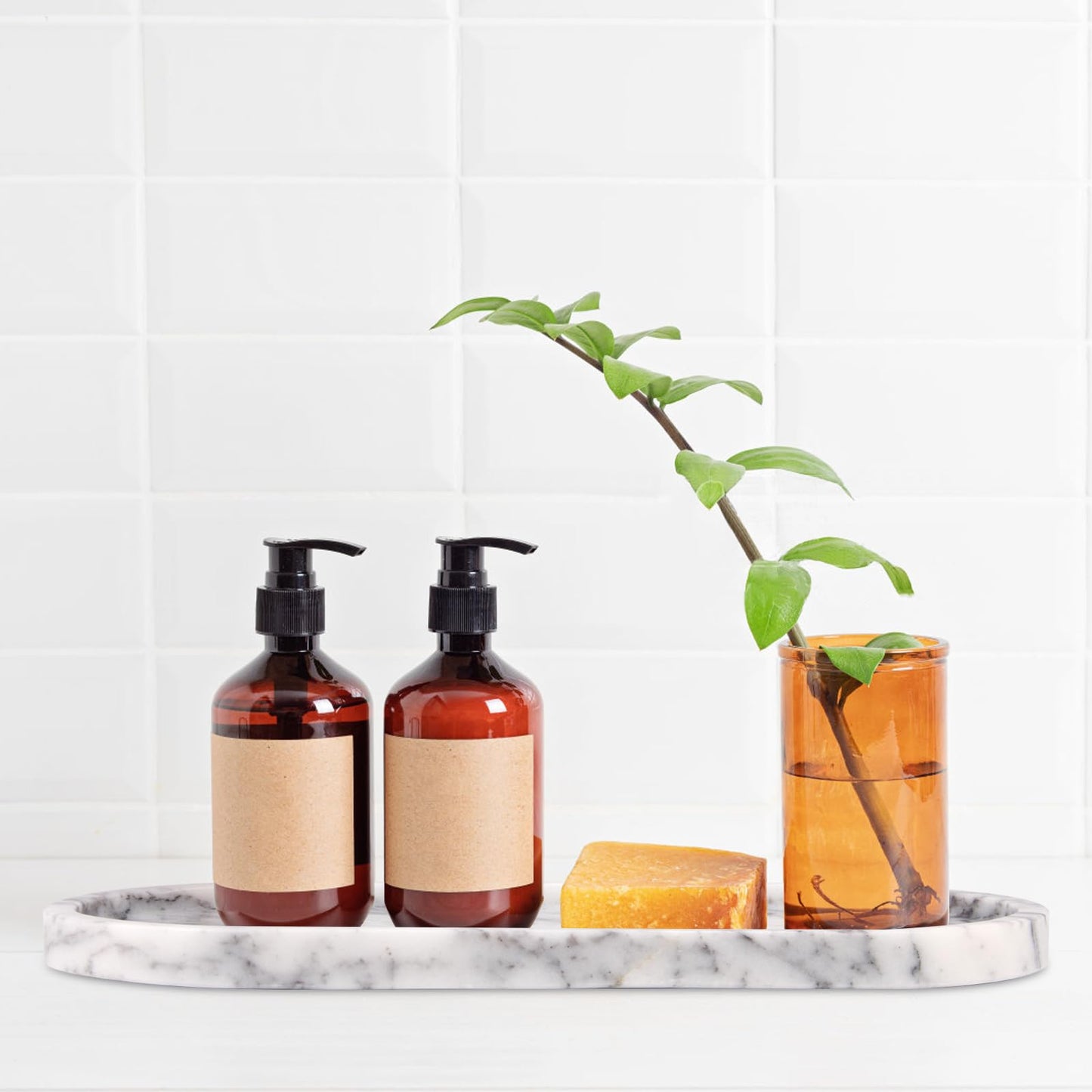 Oval Marble Tray Natural Luxury Marble Home Kitchen Bathroom Vanity Tray, Stone Decorative Countertop Serving Trays for Coffee Perfume Jewelry Makeup