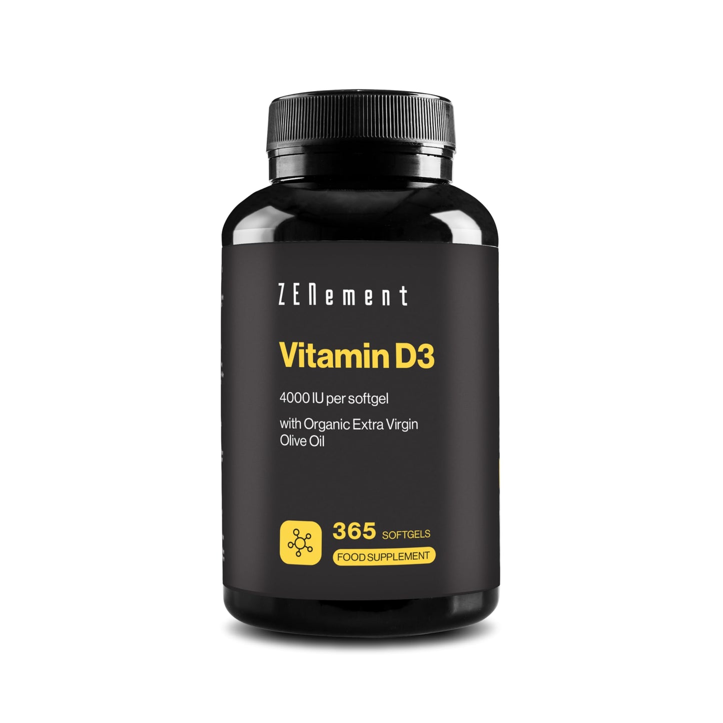 Vitamin D3, 4000 IU per softgel, 365 Softgels | with Organic Extra Virgin Olive Oil | Bones, Muscles and Immune System | Soy Free, Non-GMO | Zenement