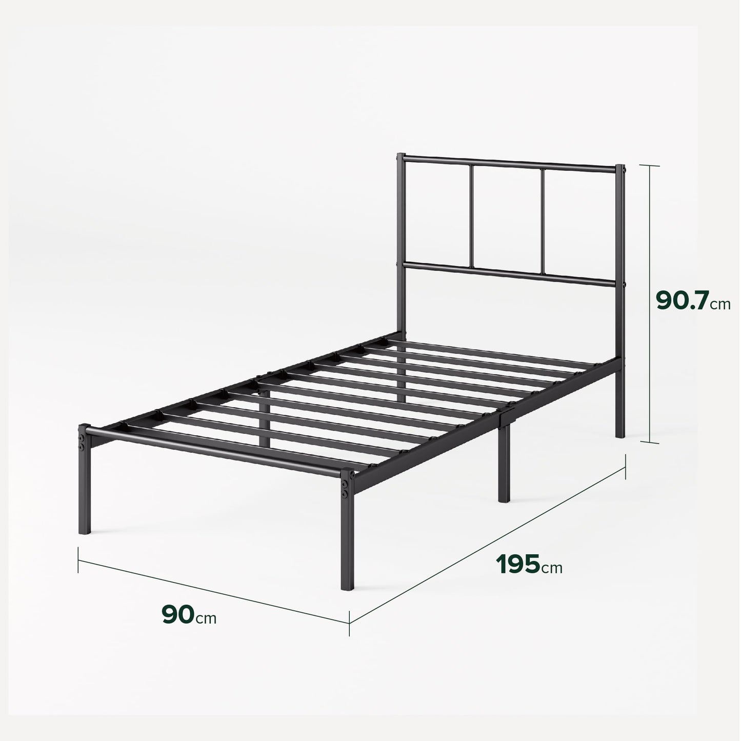 ZINUS Justin Single Bed Frame Bed 190x90 cm 35cm Height Metal Bed Frame with Headboard Platform bed frame with steel slat support Modern
