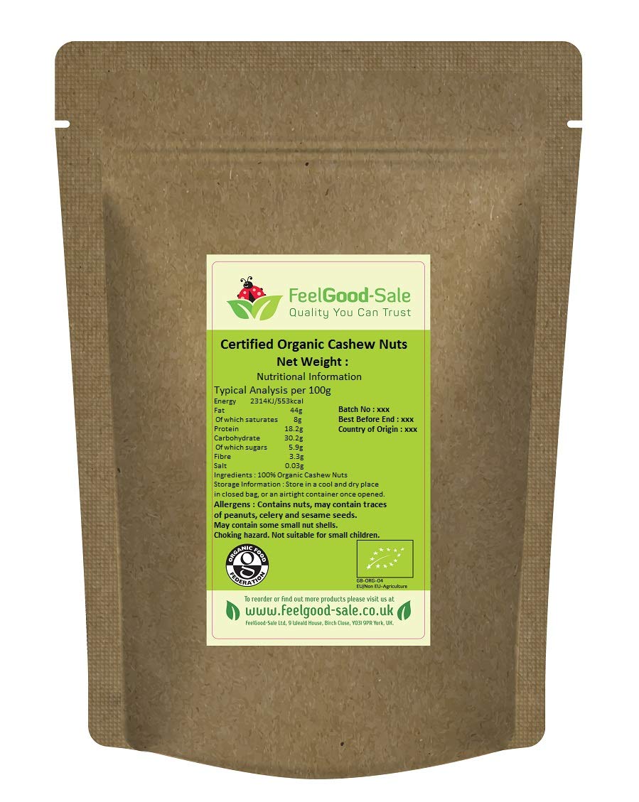 1kg Organic Cashew Nuts, Whole, Raw, 100% Natural