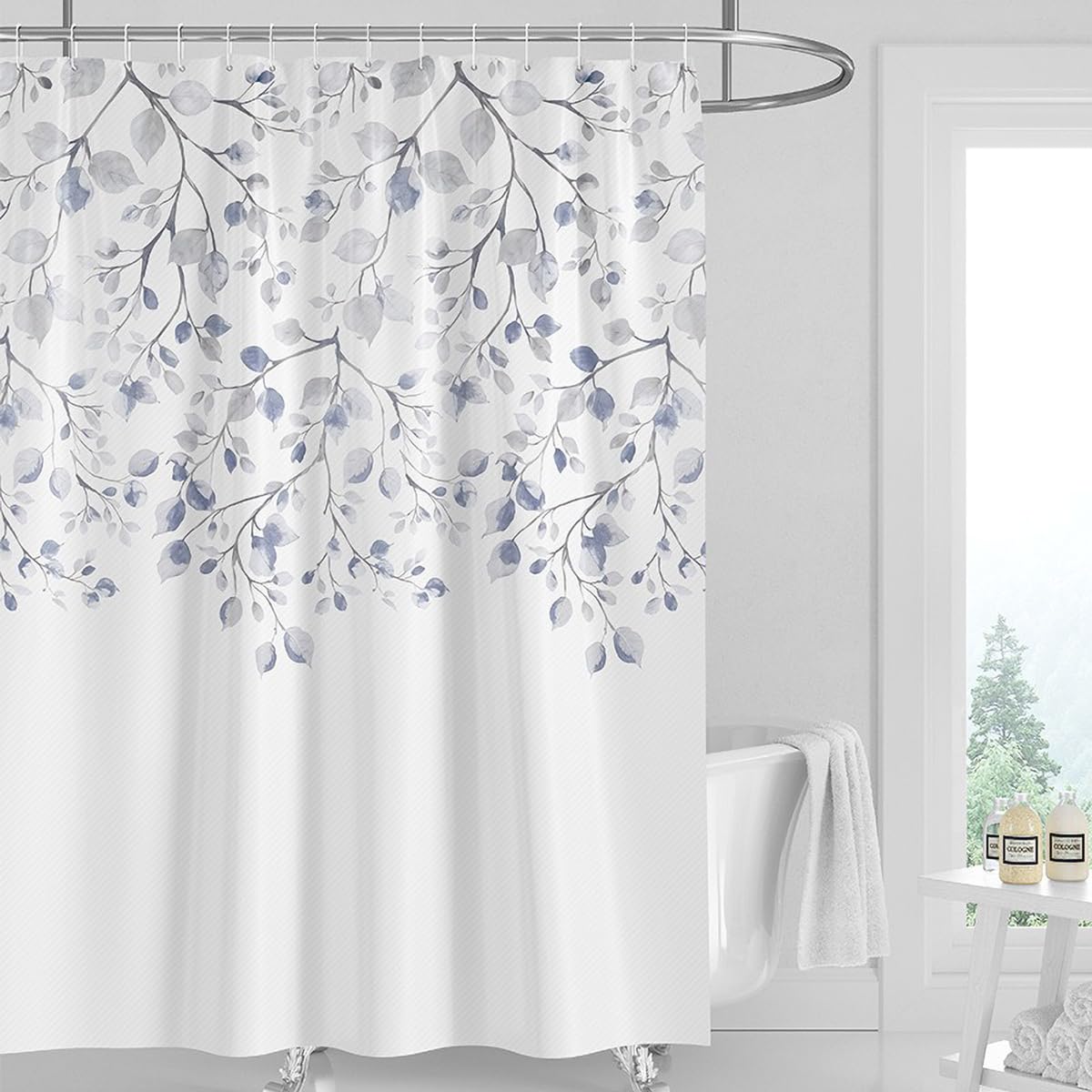 GONOVE Shower Curtain 180 x 200cm Mildew Resistant Waterproof Polyester Fabric Flowers Bathroom Shower Curtain Liner Long Washable Bath Curtain with