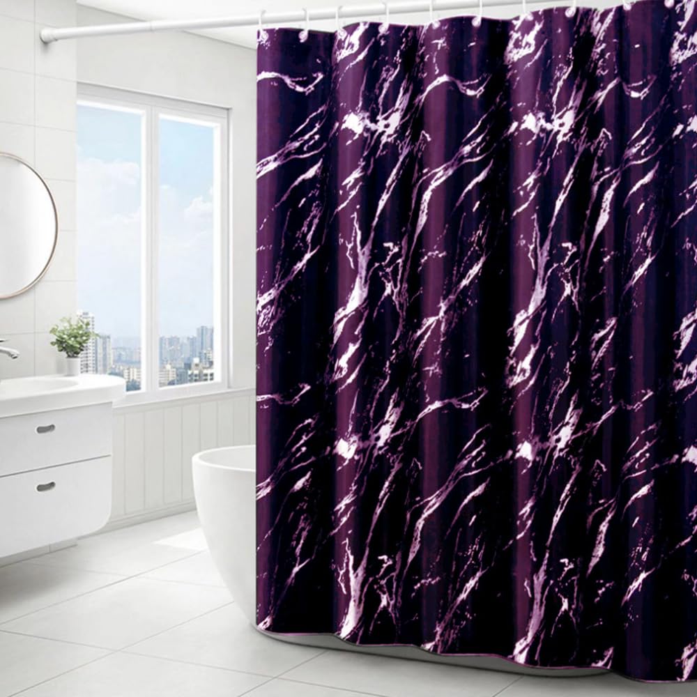 Purple Shower Curtain 180x180cm purple Marble pattern shower curtains Water Resistant Quick Dry Polyester Bathtub Shower Curtain with 12 Hooks for Wet