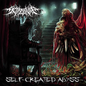Scordatura - Self-Created Abyss CD album cover by Rancid Offal Records featuring a dark and intense design, embodying the essence of death metal music.