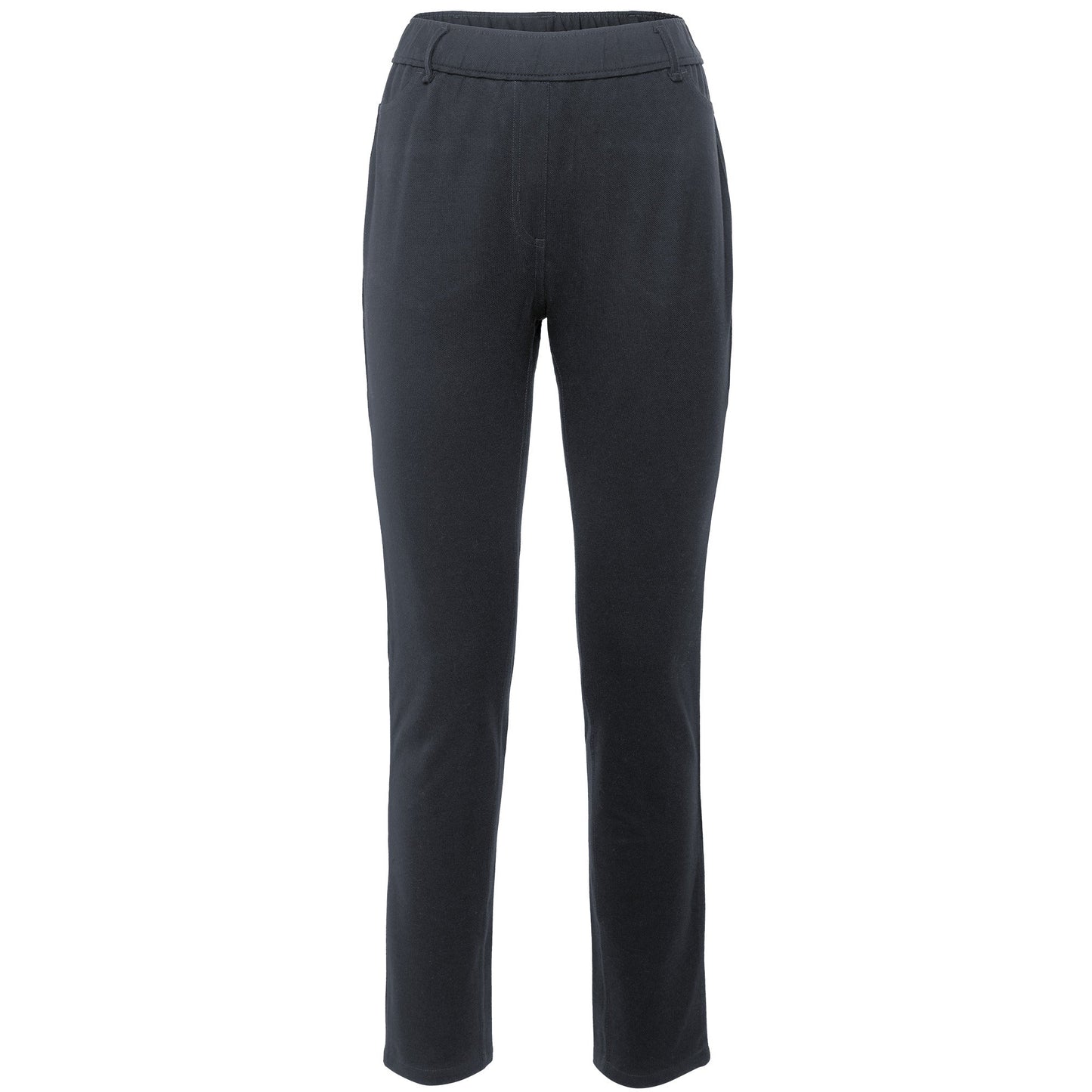 Elegant luxury organic cotton trouser leggings for women, showcasing a comfortable stretchy jersey fabric and elastic waistband, perfect for a chic and relaxed outfit.