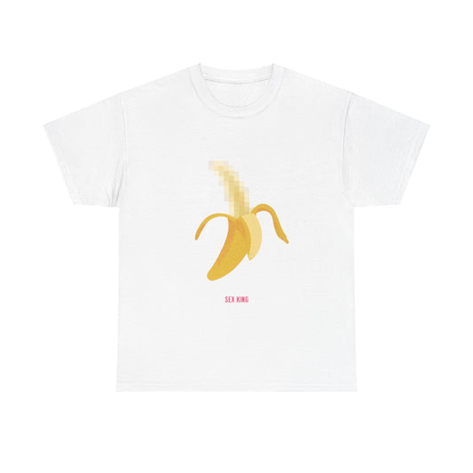 Stylish unisex graphic tee showcasing a pixelated banana illustration complemented by bold 'SEX KING' text, perfect for adding a touch of humour to a fashionable wardrobe.