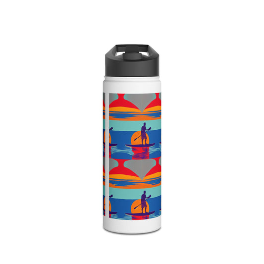 Elegant Fantasy Paddleboarding Stainless Steel Water Bottle with a beautiful sunset-themed pattern depicting paddleboarding scenes, ideal for discerning outdoor enthusiasts.