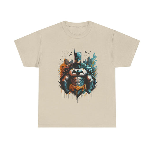 Luxury unisex graphic tee featuring a powerful Batman design, showcasing the Dark Knight in vibrant colours and intricate details, titled 'Unleash the Power of Gotham: Batman Graphic Unisex Graphic Tee Shirt'.