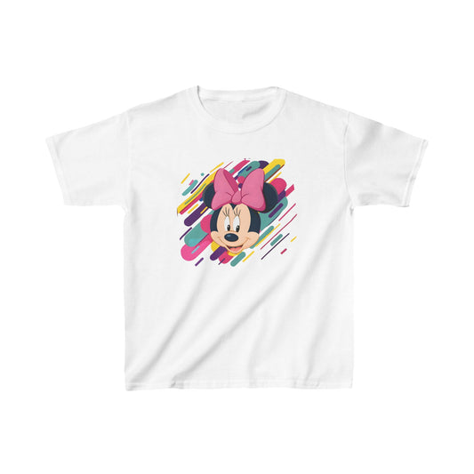 Unisex Kids Minnie Mouse Cotton T-Shirt Tee in white, showcasing a lively Minnie Mouse graphic, perfect for fashion-forward youth.