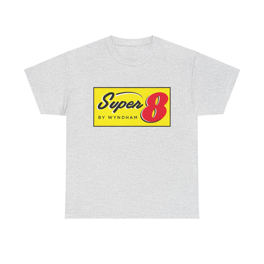 Super 8 Retro Logo Unisex Graphic Tee in grey, embodying a chic blend of retro charm and modern fashion, suitable for stylish individuals.