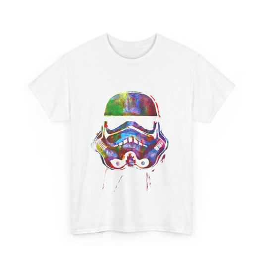 Elegant Colorful Stormtrooper t-shirt showcasing a strikingly vivid, abstract portrayal of the iconic helmet, designed for a sophisticated yet playful look.