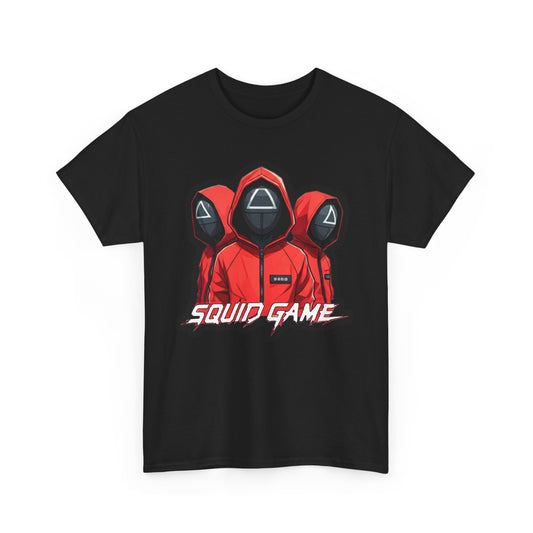 Elevate your style with the Squid Game Unisex Men's Women's Graphic Cotton Funny T-Shirt, showcasing iconic red figures that exude intrigue and captivating chic.