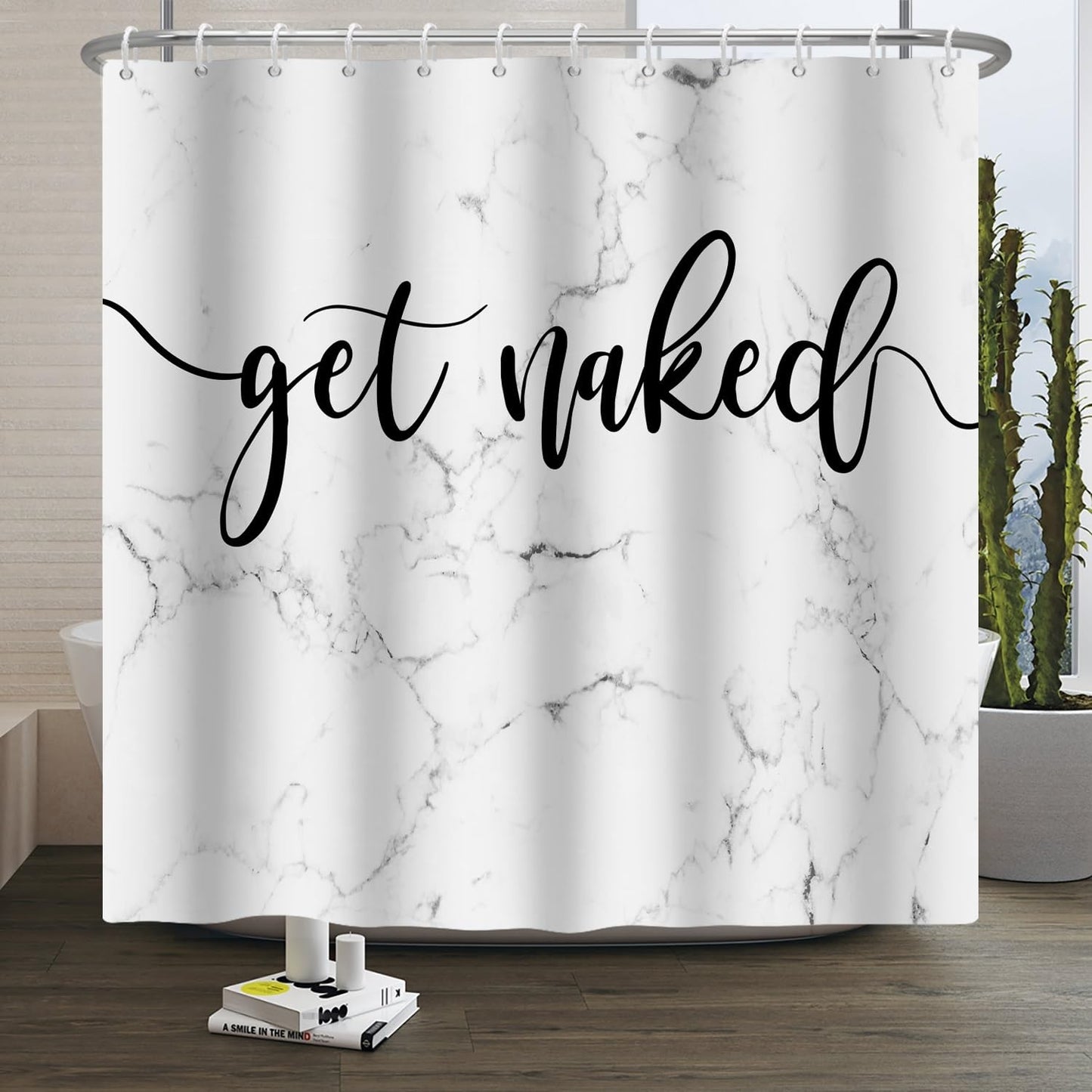 Xiaoterna Get Naked Shower Curtain Grey Marble Textured Waterproof Bathroom Curtain Modern Minimalism Luxury White Polyester Fabric Washable Mildew