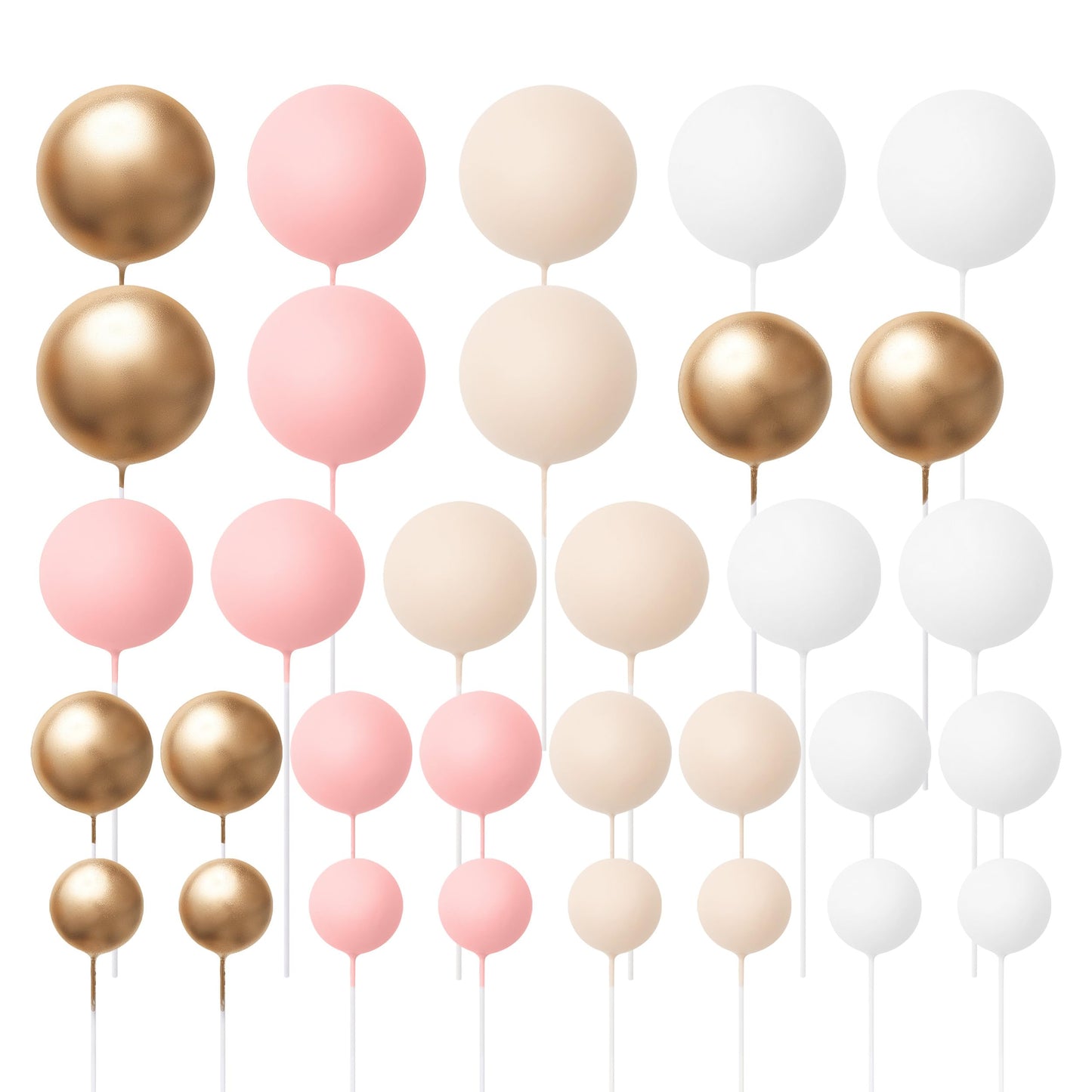 The Baked Studio - 32 Pieces Cake Decorating Balls With 4 Sizes In Pack - White, Gold, Light Pink & Ivory Beige (Mixed Colour Bundle 5)