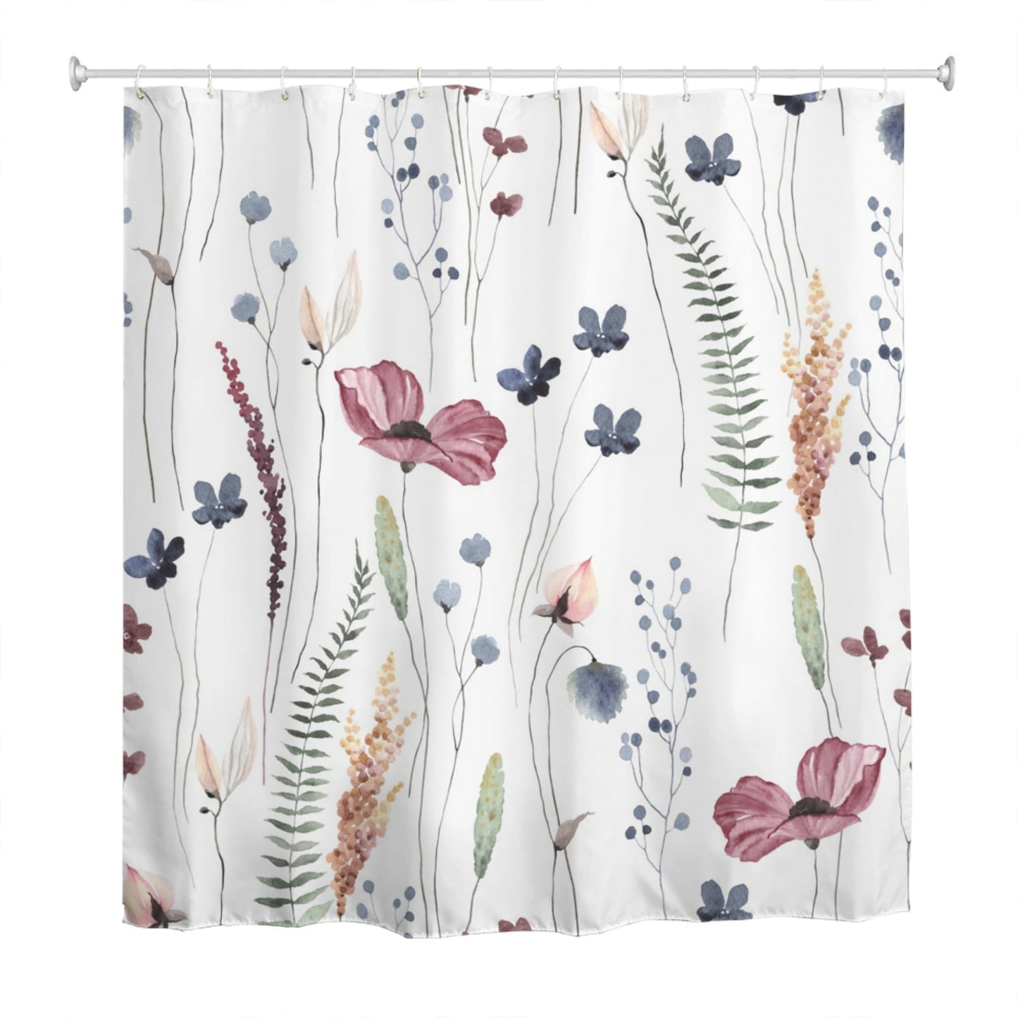 goodbath Floral Shower Curtain,Absrtact Wildflower Plant Branches Waterproof Anti Mould Fabric Bath Curtains Bathroom,180x180cm