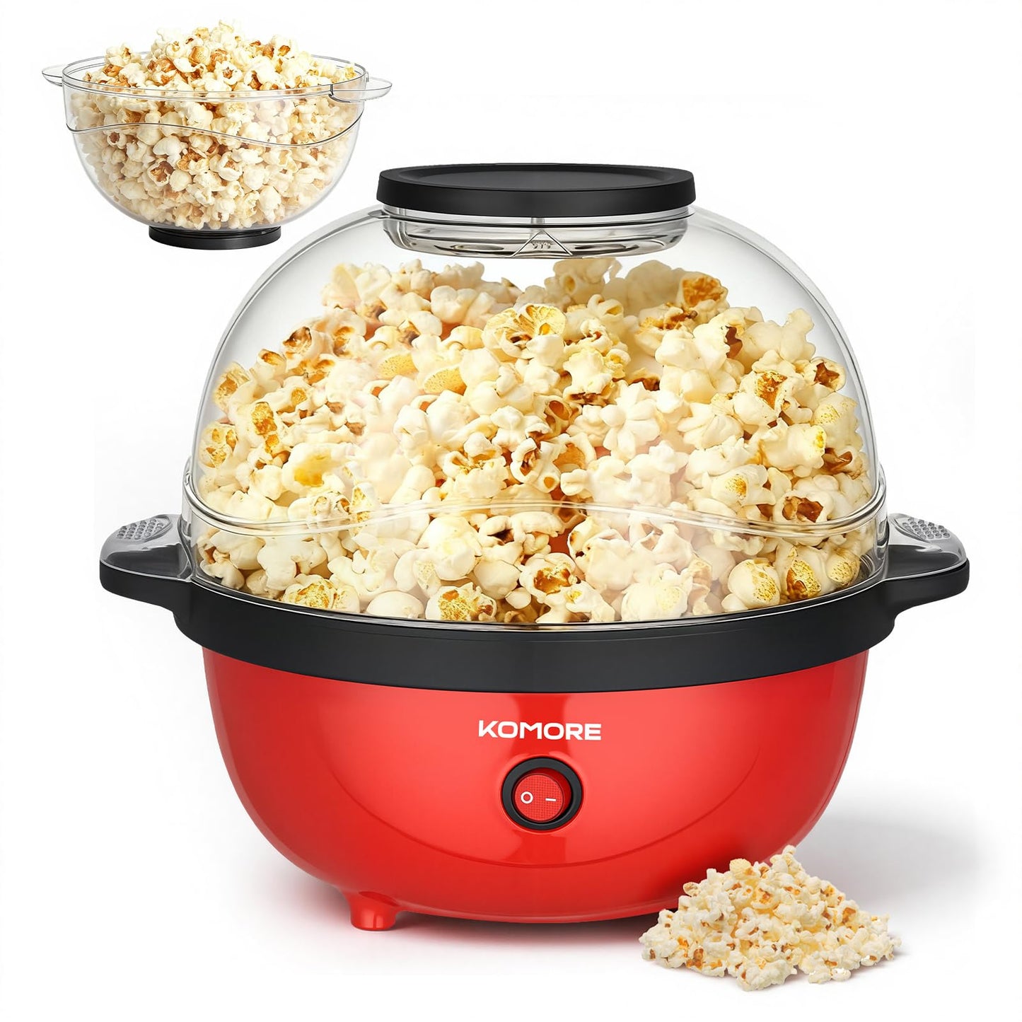 KOMORE Popcorn Machine Popcorn Maker Round, Non-stick Coated, Removable Lid, Sugar, Oil & Butter Supportable, Electric Pop Corn Maker Machine for