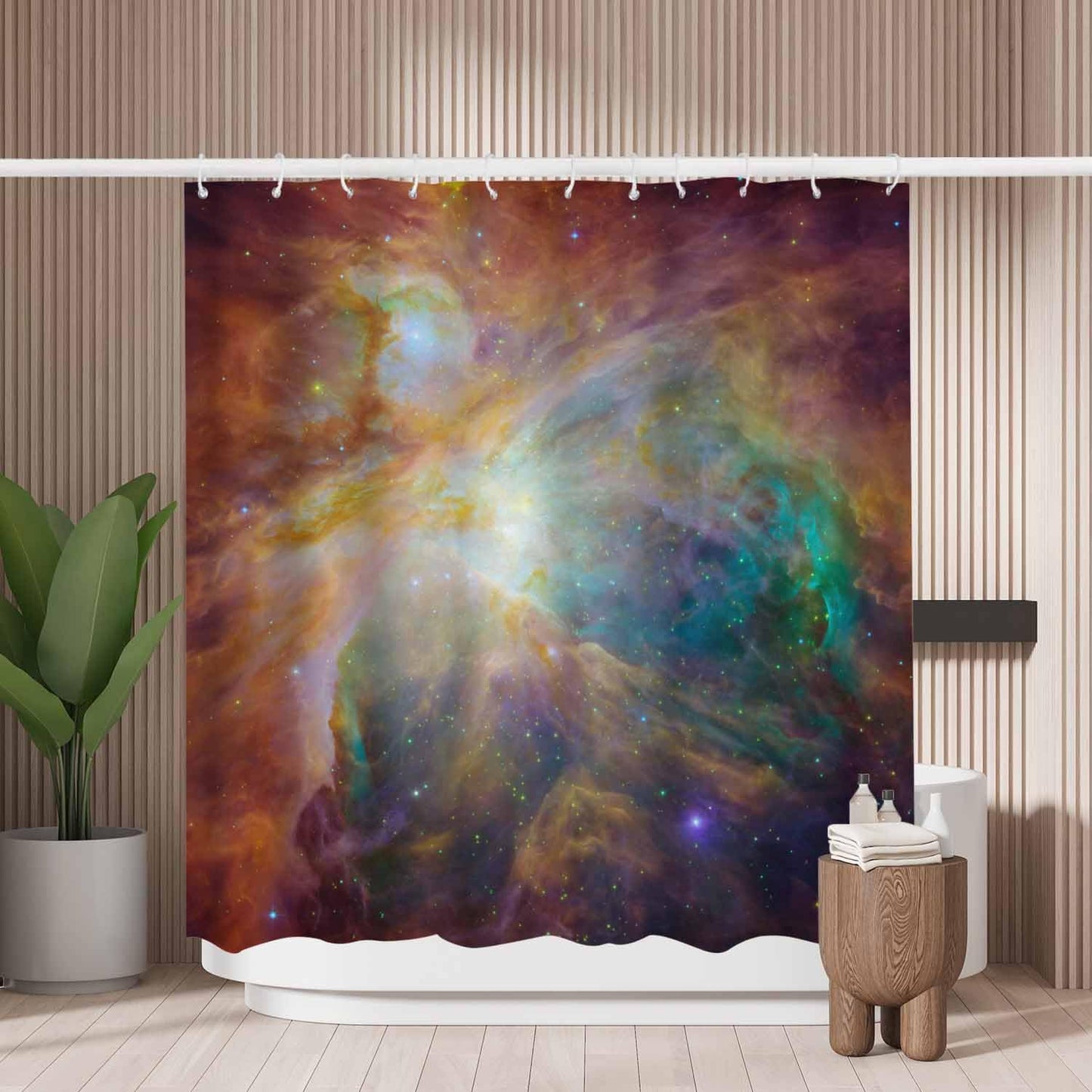 Woutay Shower Curtain Water Repellant Fabric Nebula Cloud Shine,Mould Proof Resistant,Polyester,Size 180x180CM