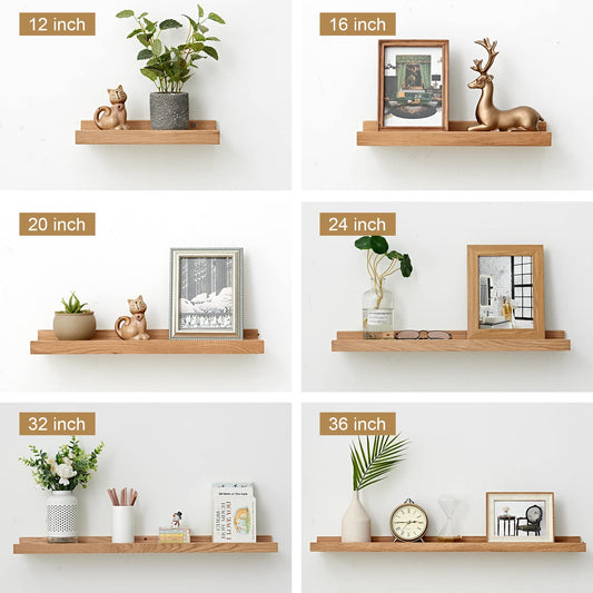 OAKERLAND Wooden Floating Shelves for Wall, 24 inch Solid Oak Picture Ledge Shelf Wall Mounted Oak Display Shelf for Home,Office,Bedroom,Living
