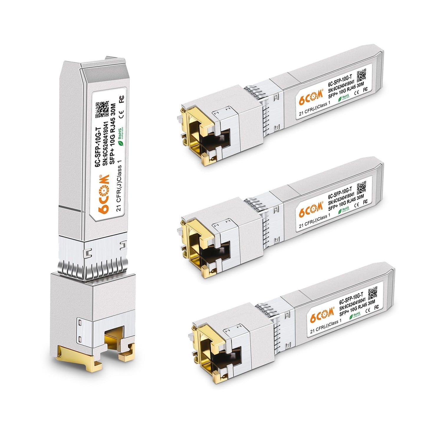 6COMGIGA 4 Pack 10GBase-T SFP+ Transceiver, SFP+ RJ45 Copper Module for Cisco SFP-10G-T-S, Ubiquiti UF-RJ45-10G, Netgear, D-Link, Supermicro, TP-Link,