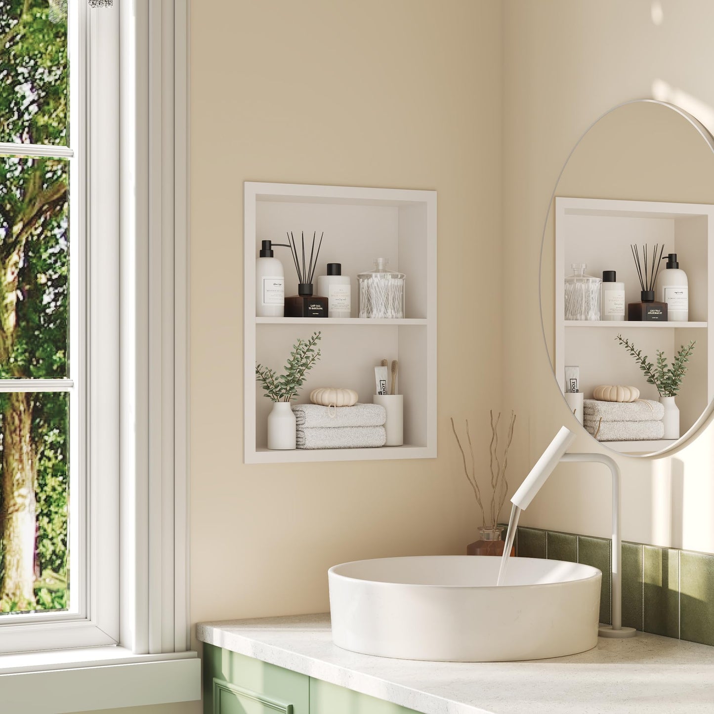 Qeke built-in medicine cabinet of stainless steel, wall insert mirror cabinet no tile required, recessed shower niche for storage of skincare