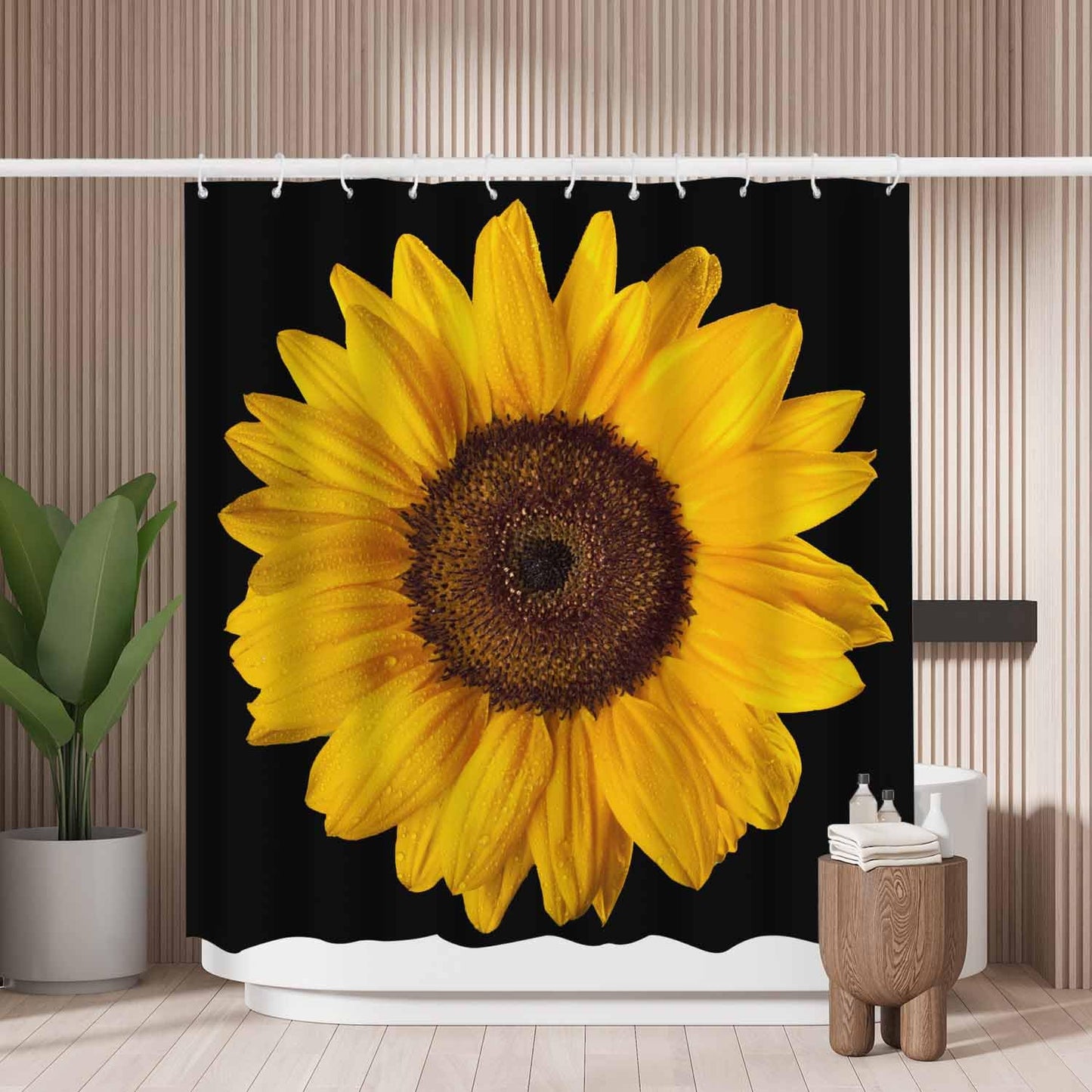 Woutay Shower Curtain Water Repellant Fabric Yellow Sunflower,Mould Proof Resistant,Polyester,Size 180x180CM