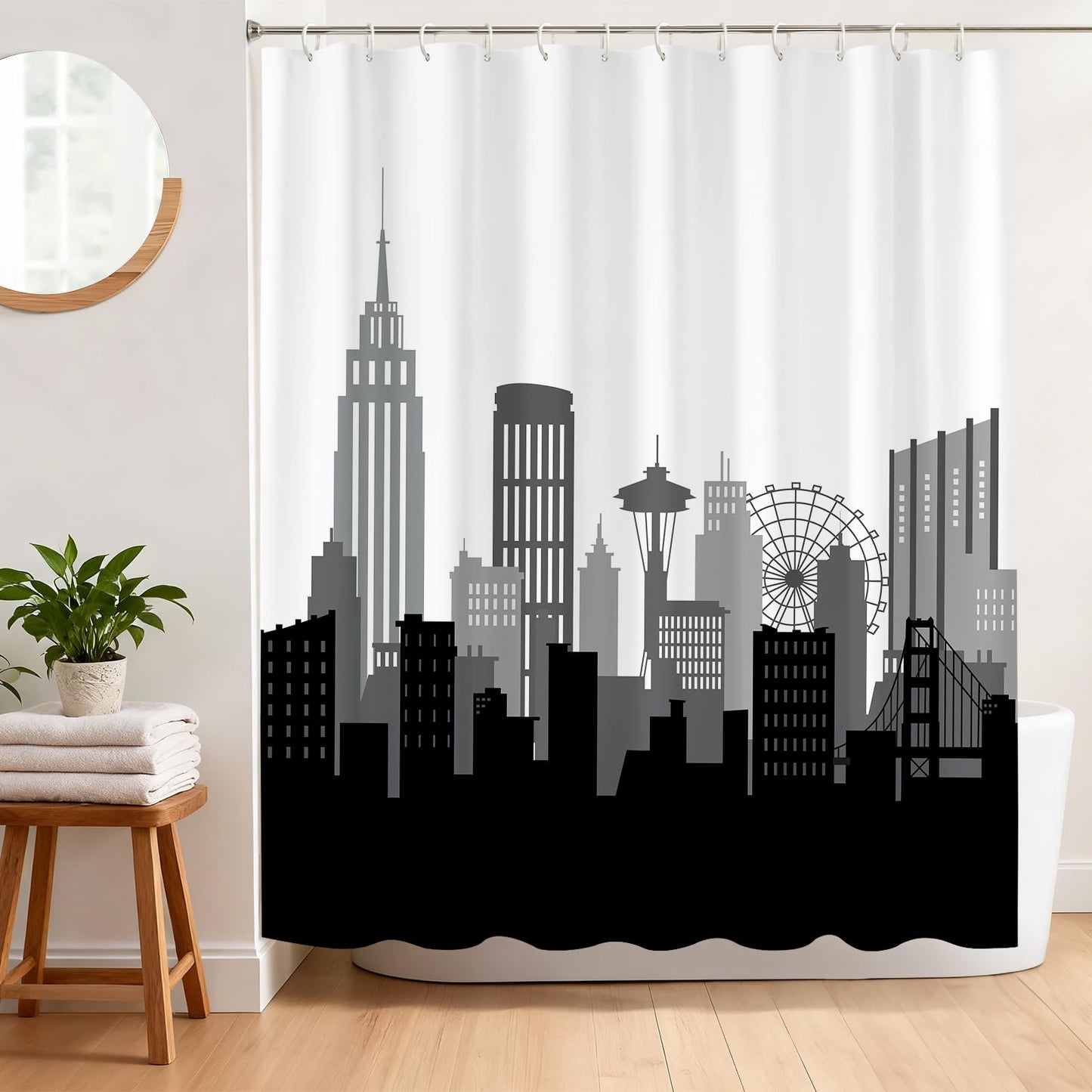 BREASOME Architecture Shower Curtain 180 x 180 cm Black and White Shower Curtain for Bathroom Decor Mould Proof Waterproof Polyester Fabric Bath