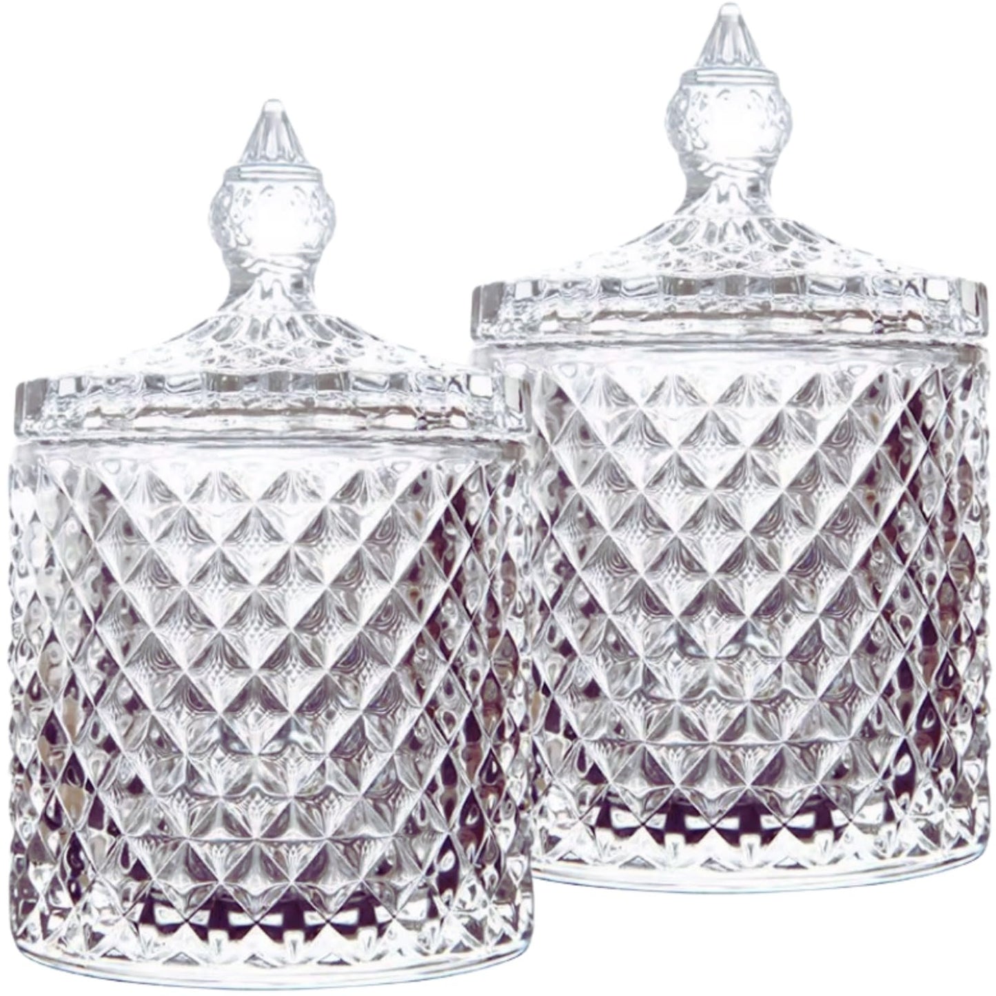 HANFCO? 2Pc 10oz Glass Cotton Bud Holder Dispenser Cotton Pad Holder Clear Jars With Lid Bathroom Accessory Makeup Vanity Cotton Balls Wool Swab Pads