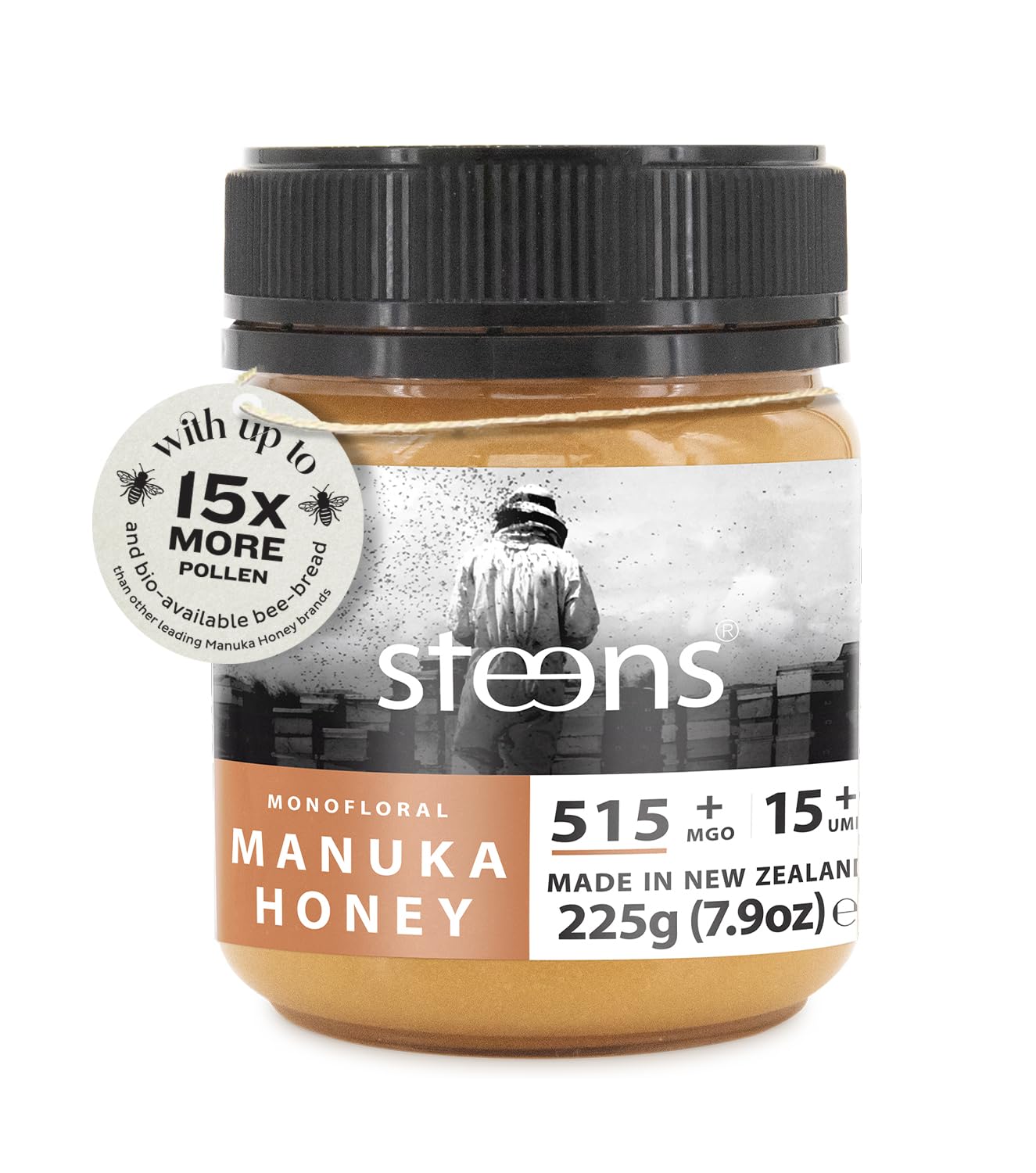 Steens Manuka Honey - MGO 515+ - Pure & Raw 100% Certified UMF 15+ Manuka Honey - Bottled and Sealed in New Zealand - 225g