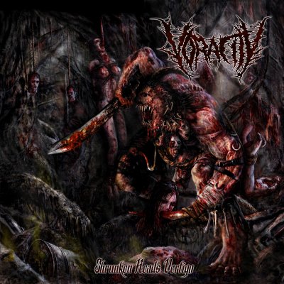 Voracity - Shrunken Heads Vertigo CD cover art, an official release from Rancid Offal Records, showcasing a striking death metal design that attracts enthusiasts in the genre.