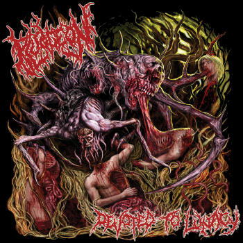 Bludgeon - Devoted To Lunacy CD cover art featuring a dark, captivating design, officially licensed by Rancid Offal Records, a premium choice for Death Metal enthusiasts.