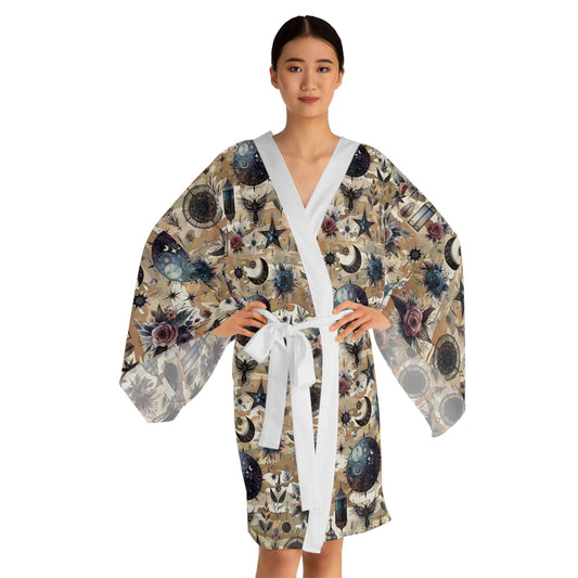 Floral Kimono Robe for women, showcasing stunning floral designs complemented by white details. An exquisite addition to any luxurious loungewear collection.