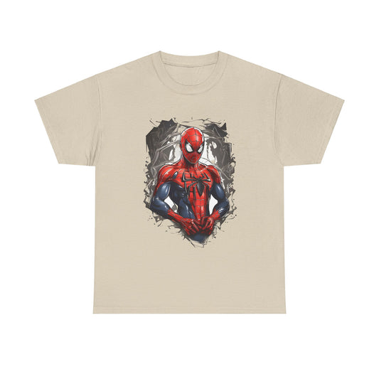 Elegant Spider-Man Graphic Tee Shirt in a cream tone, showcasing a stunning Spider-Man illustration, ideal for those wanting to express their superhero fandom with style.