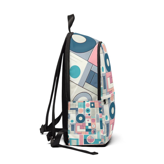 Close-up of the Pastel Fusion Geometric Backpack from Dazzling Dreams Studio, highlighting the intricate blend of pastel colours and artistic geometric shapes.