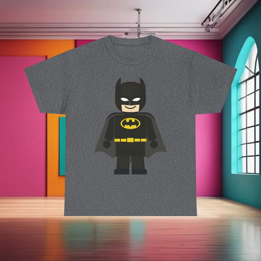 Lego Batman Graphic T-Shirt Urban Unisex Cotton Tee featured in a vibrant interior setting, featuring a unique Batman graphic that merges nostalgia with contemporary style.