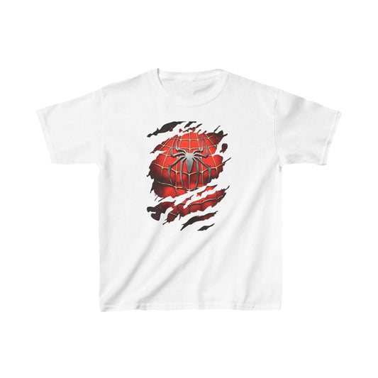 Unisex Kids Spider-Man Cotton T-Shirt in white, showcasing a captivating Spider-Man graphic bursting through the shirt, perfect for young heroes yearning for stylish comfort.