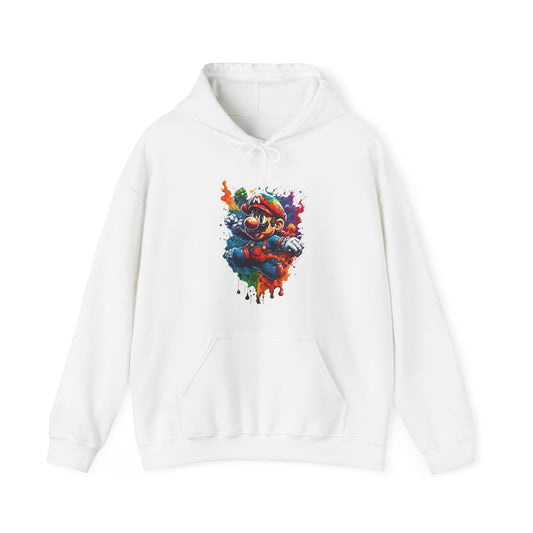 Unisex Computer Game Graphic Lightweight Hooded Sweatshirt in white showcasing a colourful graphic print of a beloved gaming character, ideal for elevating casual attire.