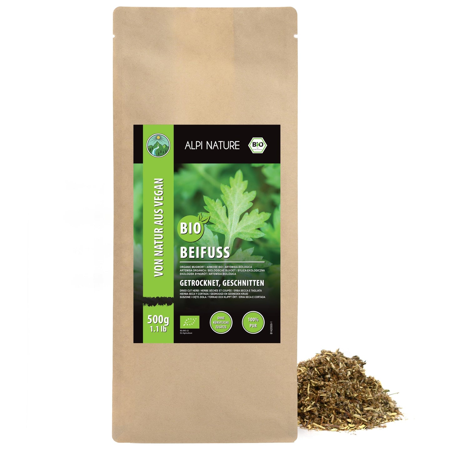 Alpi Nature Organic Mugwort Tea 500g 1.1 lb, Dried and Cut Mugwort Herb, Artemisia vulgaris
