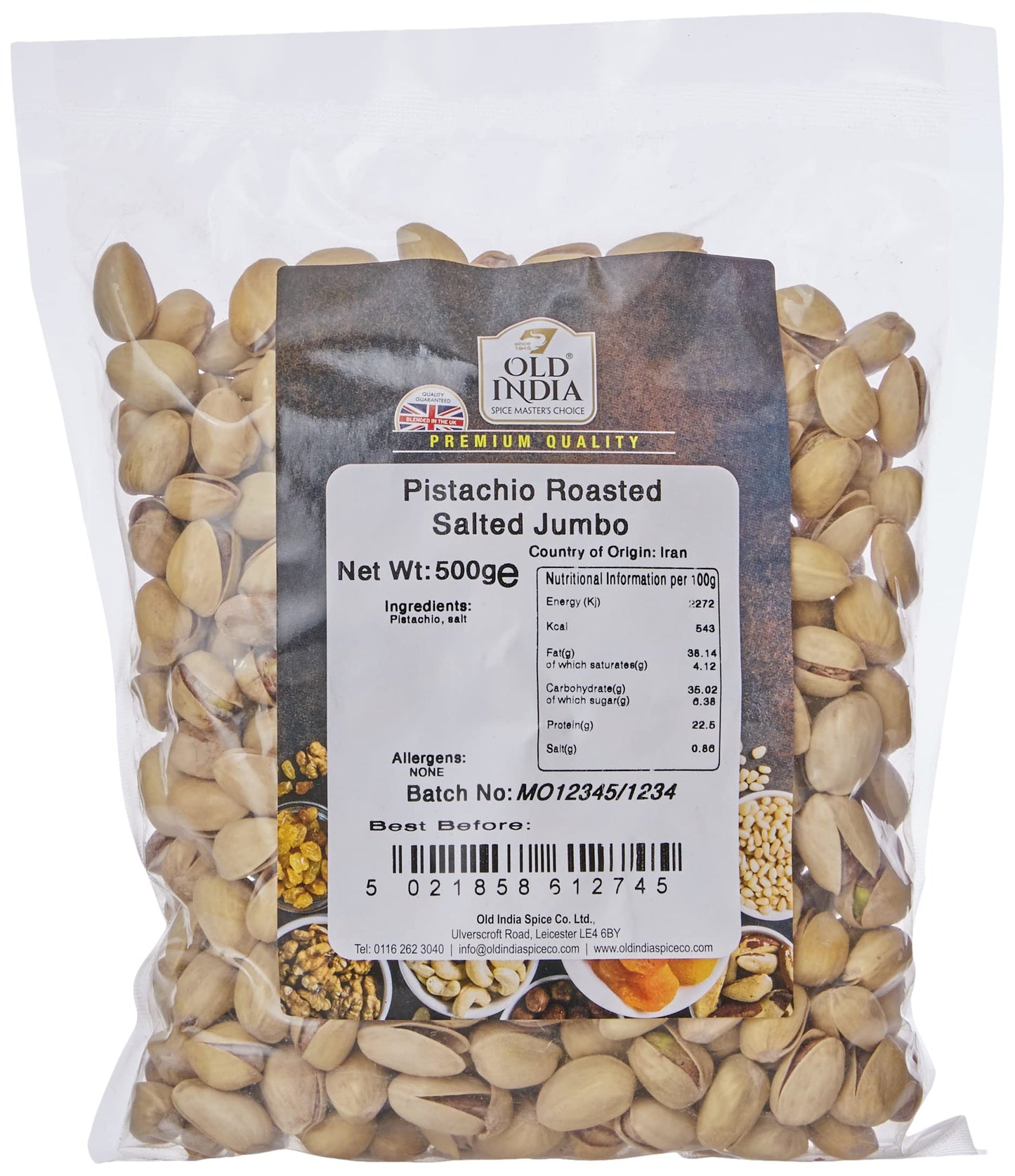 Old India Pistachio Roasted Salted Jumbo 500g