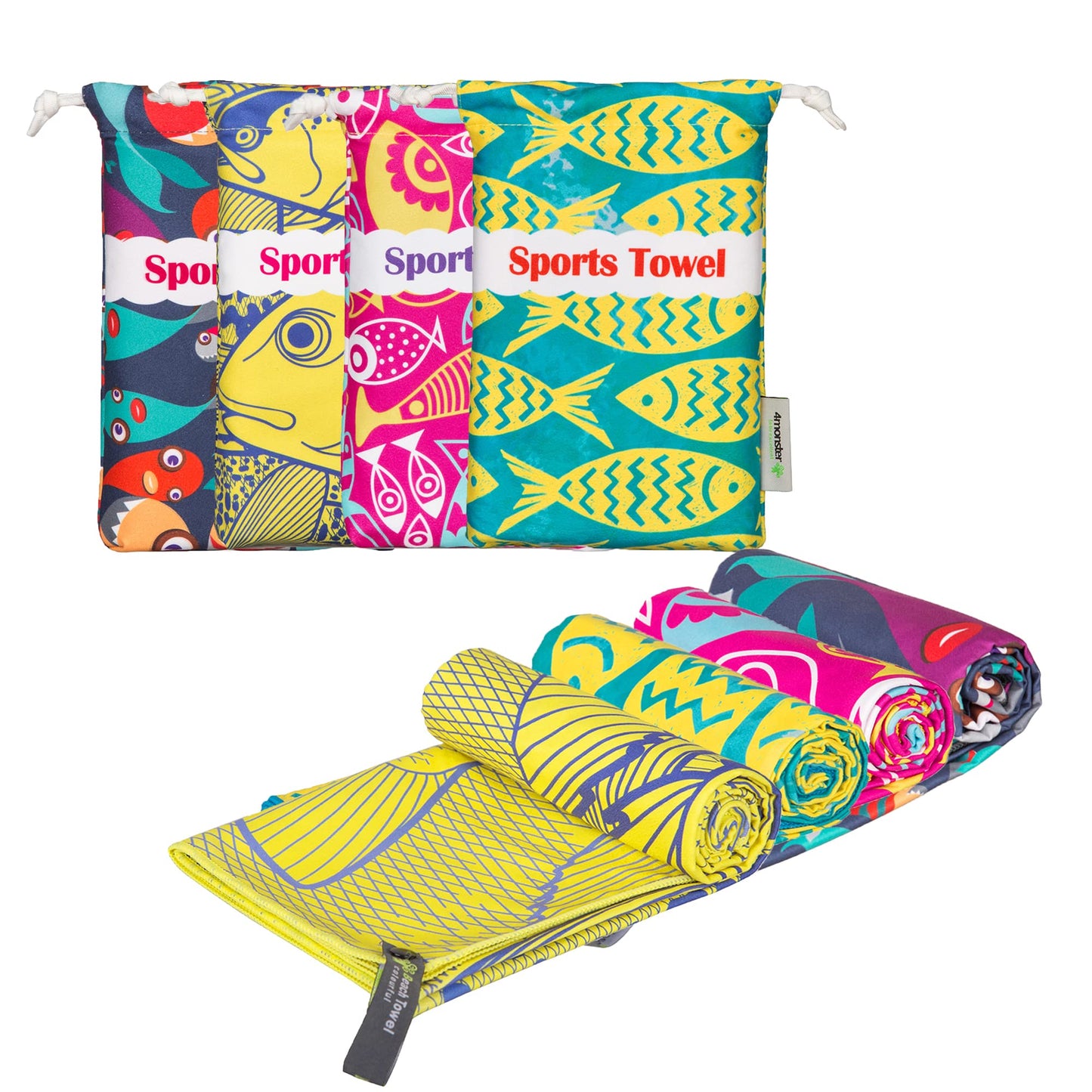 4Monster Sand Proof Oversized Quick Dry Beach Towel with Carry Bag - Adults Hiking Gym Sports Swimming Camping Fitness Bath Holiday