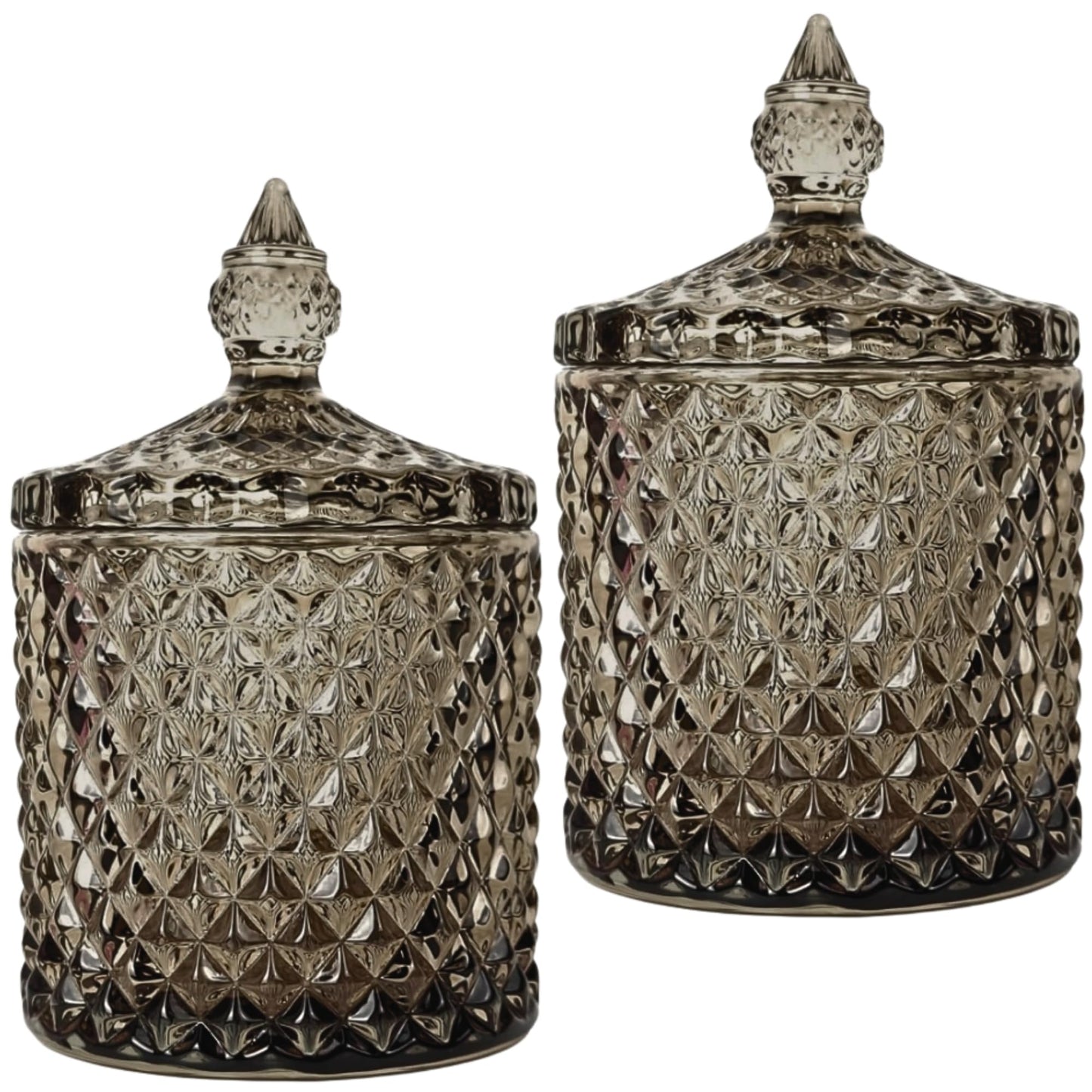 HANFCO? 2Pcs 10oz Glass Cotton Bud Holder Dispenser Cotton Pad Holder Grey Jars With Lid Bathroom Accessory Makeup Vanity Cotton Balls Wool Swab Pads