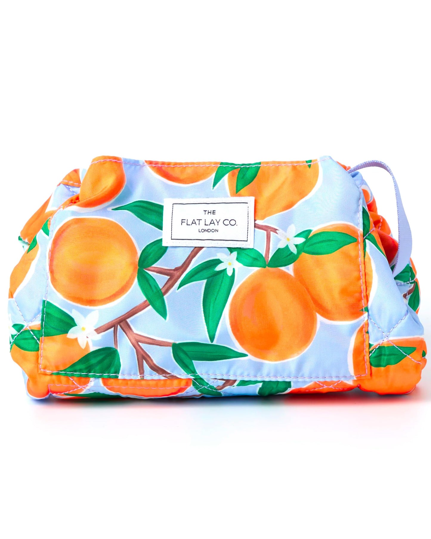 The Flat Lay Co. Makeup Bag - Mediterranean Oranges Travel Make Up Organiser - Cosmetics, Eyeshadow, Make-Up Brushes, Lipstick & Tools - Drawstring