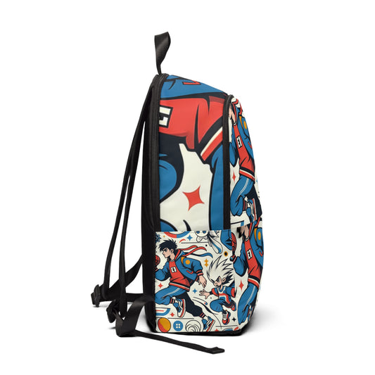 Close-up of the high-quality, water-resistant fabric of the Contemporary Cartoon Fusion Backpack by Dazzling Dreams Studio, designed to keep belongings protected with flair.