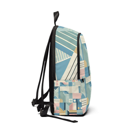 Close-up of Pastel Geometric Backpack by Dazzling Dreams Studio showcasing intricate textures and serene pastel colours, ideal for fashion-forward individuals.