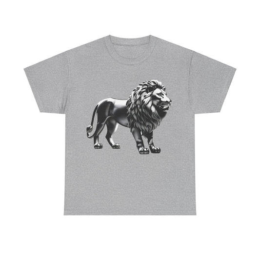 Silver Majestic Lion Graphic T-Shirt in grey, a stylish unisex cotton piece for urban streetwear with an elegant silver lion motif.