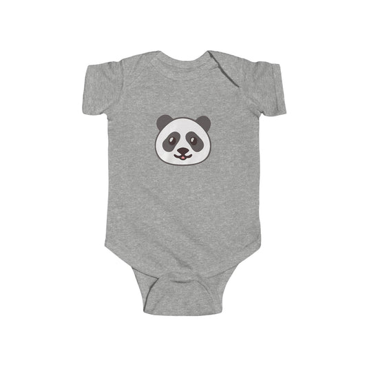 Panda Face Bodysuit in grey, an infant romper suit that exudes charm and whimsy, perfect for stylish baby clothing.