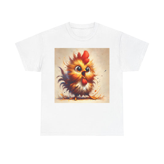 Explosive Joy Tee - Cartoon Bird Edition featuring a vibrant cartoonish bird illustration, designed to evoke smiles with its playful expression, available in white cotton.